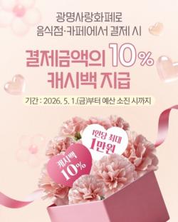 5월엔 음식점·카페에서 광명사랑화폐 결제하면 10％ 캐시백