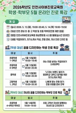 인천시교육청, 학생·학부모 대상 5월 온라인 진로 특강 운영