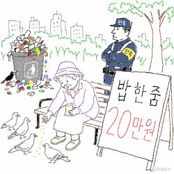 [하찮은 만평] 비둘기 밥 한 줌 20만원