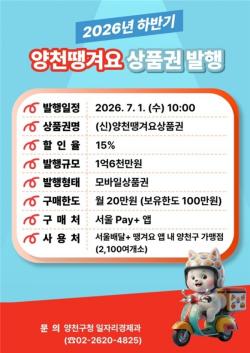 무더운 여름, 양천구가 시원하게 쏩니다…`양천땡겨요상품권` 최대 28％ 할인 혜택