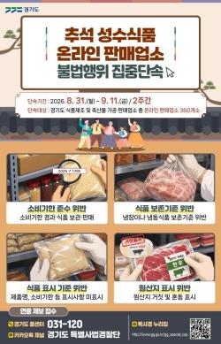 경기도 특사경, 추석 앞두고 성수식품 온라인 판매업소 집중 단속