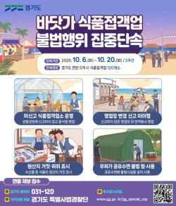 경기도 특사경, 가을철 해안가 식품접객업소 불법행위 집중 단속