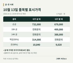 금시세 10월 13일, 순금 살 때 73만2000원·팔 때 67만9000원