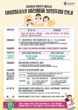 용인시, 여성 청소년 생리용품 구입비 지원
